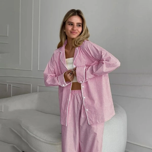 Women Plaid Pajama Set Long Sleeve Button Down Shirt And Pants Top And Bottom Leisure Comfortable Polyester Homewear Sleepwear