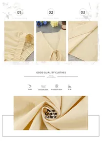 Detail of soft cotton sleepwear showing elastic cuffs and V-neck tie closure features