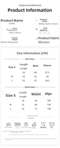 Size chart and fabric care details for the white cotton floral jacquard pajama set