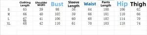 Detailed size chart for women striped heart embroidery pajama set with measurements