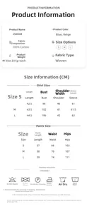Detailed size guide for women's 100% cotton pajama set with measurements and care advice