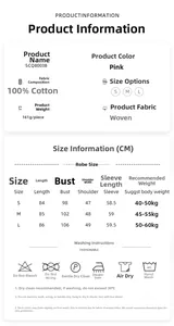 Detailed size guide for pink cotton nightdress featuring S to L measurements and weight specs