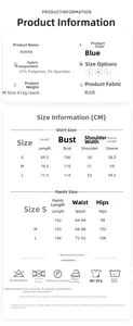 Size chart and garment care instructions for the women's blue chiffon pajama set