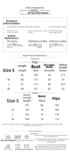 Detailed size chart and fabric guide for heart print 100% cotton pajama set