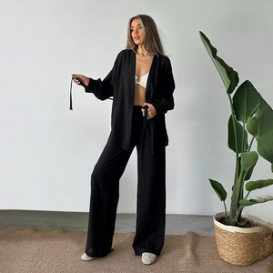 Ensemble pyjama femme en crêpe double blanc avec cardigan à manches longues et pantalon