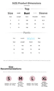 Detailed size chart for women's knit lace pajama set showing measurements in S, M, L and XL