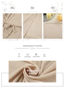 Detail view of soft ribbed polyester fabric and elegant tie-knot on the beige cardigan