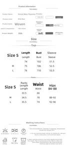 Guide des tailles détaillé pour l'ensemble pyjama jacquard montrant les mesures S, M et L