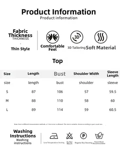 Detailed size guide table for women's ruffle hem robe with washing instructions