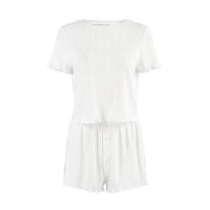 Set da casa bianco da donna con top a maniche corte e pantaloncini in maglia