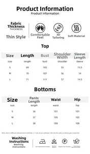 Detailed size guide table for breathable summer loungewear set including S M L measurements