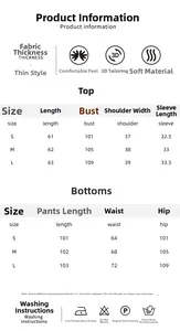 Detailed size chart for women's leopard print loungewear with fabric care instructions