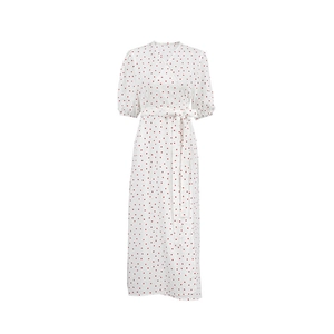 Camisón de algodón blanco con estampado de corazones, mangas abullonadas y lazo