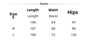 Tableau des tailles pour pantalon de pyjama en dentelle avec longueur et taille