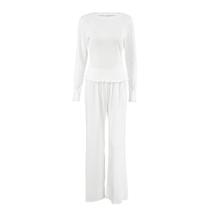 Ensemble de pyjama en tricot blanc avec jacquard coeur, manches longues et volants