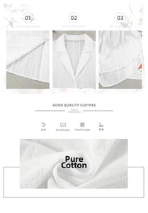 Detail of white cotton pajama set showing vertical knit texture and buttoned collar