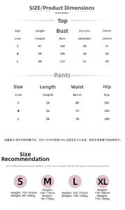 Size chart detail for women long sleeve V-neck pajama set including top and bottom measurements