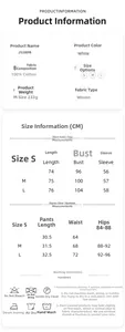 Detailed size chart and care instructions for women's white 100% cotton pajama set