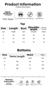 Detailed size chart for striped pajama set including top and bottom dimensions in cm