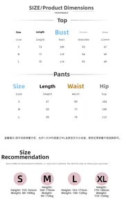 Detailed size chart for women's lounge set with top and shorts measurements in centimeters