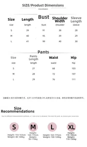 Detailed size chart for women knit pajama set with bust, waist and length measurements