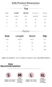 Guide des tailles détaillé pour ensemble pyjama avec mesures du haut et du bas