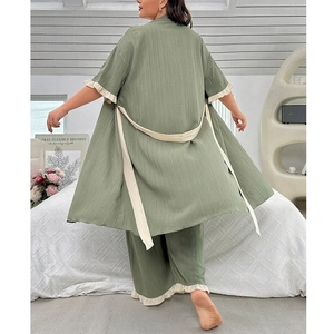 Ensemble de détente 3 pièces vert sauge pour femme avec volants et robe à nouer