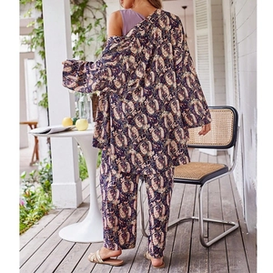 Ensemble pyjama 3 pièces pour femme avec motif paisley, cardigan ample et pantalon
