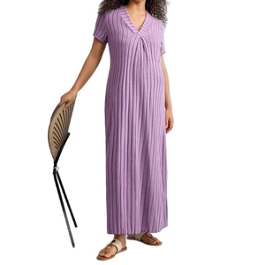 Abito da notte premaman viola con scollo a V, maniche corte, trama a coste e vestibilità ampia