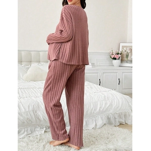 Set pigiama premaman in maglia a costine rosa con maglia a maniche lunghe e pantaloni