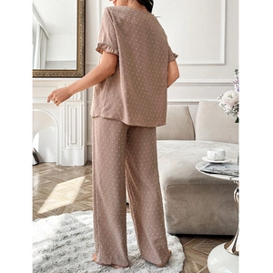 Ensemble d'intérieur maternité mauve à pois suisses avec haut à manches courtes et pantalon
