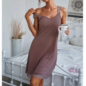 Deep dusty rose lace slip nightgown for women with soft V-neck and feminine lace trim