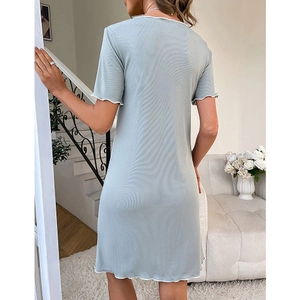Sweet light green short sleeve nightdress with white lettuce trim and ribbed texture fabric