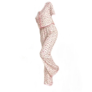Floral pajama set with short sleeve button-up top and long pants in soft waffle knit