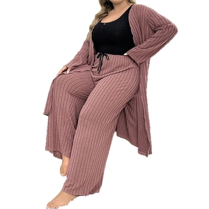 Elegant 3-piece loungewear set with knit cardigan, tank top, and wide-leg pants