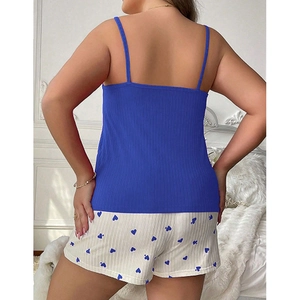 Zweiteiliges Damen-Pyjama-Set mit königsblauem Camisole und Shorts mit Herzprint