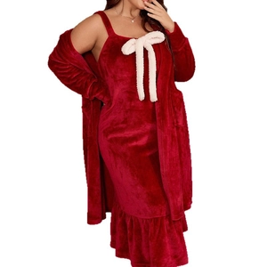Red velvet hooded lounge set with bunny ears and bow detail featuring a soft camisole dress
