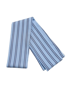 Detailed view of light blue striped cotton fabric strap with precise edge stitching