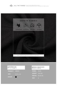 Detail of premium safety fabric on black halter dress with moisture-wicking properties