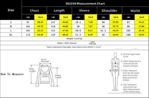 Detailed size chart for viscose shirt dress with CM and Inch measurements from S to XL