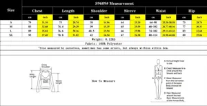 Maattabel voor kant patchwork bodysuit met afmetingen voor borst, taille en totale lengte