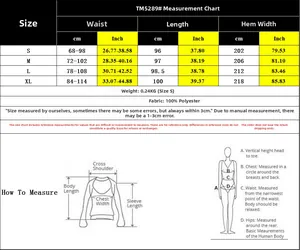 Tableau des tailles pour jupe longue imprimée avec mesures en cm et pouces incluses