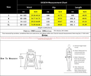 Detailed size guide table for high waist white wide leg linen trousers showing S-XL dimensions