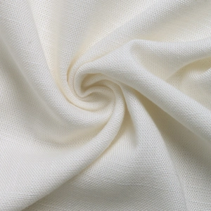 Close-up of white breathable linen-blend fabric showing detailed honeycomb mesh texture