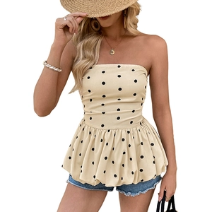 Top a fascia beige a pois da donna con orlo a peplo in stile Y2K per l'estate