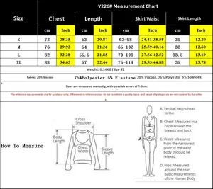 Detailed size chart for women's bow tank top and skirt set in sizes S to XL