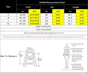 Detailed size chart for women's casual shorts with measurements from S to XL