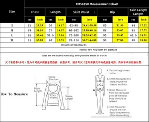 Detailed size chart for women's halter top and drawstring skirt knit set in inches and cm