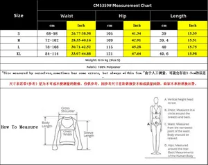 Size chart for women's elastic waist shorts with waist, hip and length in cm and inches