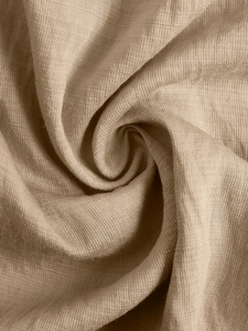 Macro texture of khaki breathable woven linen fabric showing natural fiber details